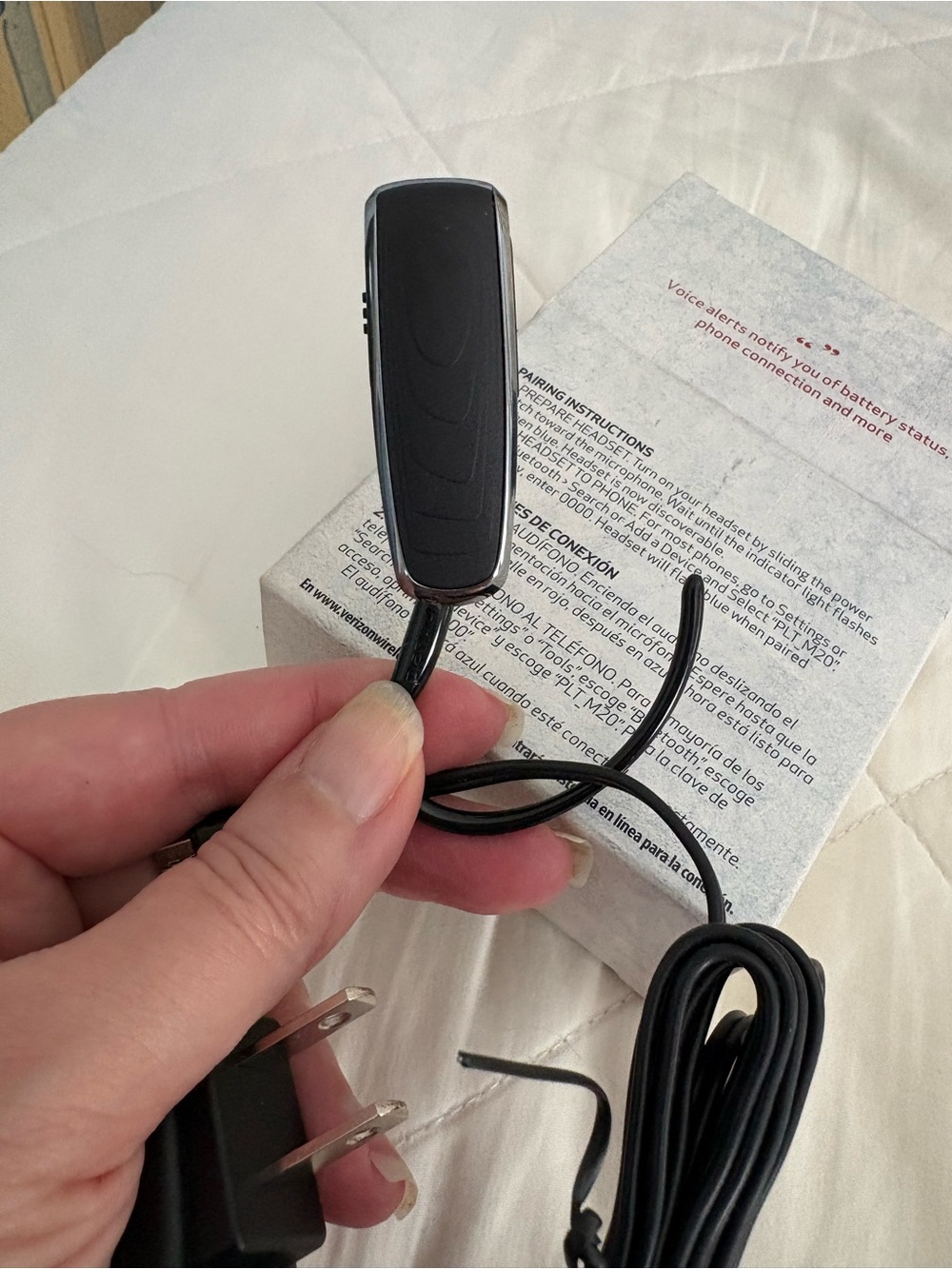 New Black Plantronics Bluetooth Earhook Headset with Wired Charger